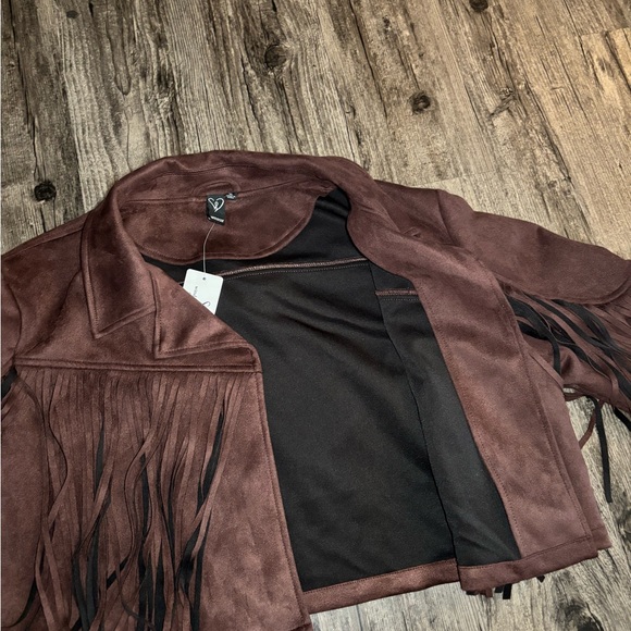 NWT Western Flair Fringed Brown Cropped Faux Suede Jacket Size XL - Picture 10 of 15